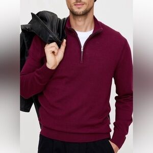 Banana Republic Men's Maroon 100% Wool Quarter Zio Sweater M Worn Once